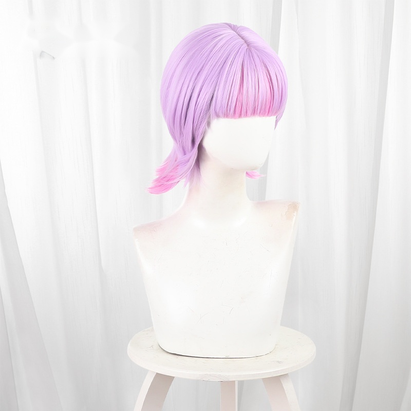 Polly Wolfen Highlighted Pink Short Flipped-up Cosplay Wig for New Panty & Stocking with Garterbelt - 518O - Image 3