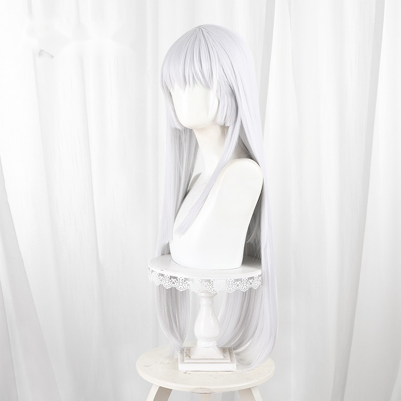 Shiraha Naruse White Long Straight Hime Cut Cosplay Wig for Summer Pockets - 595A