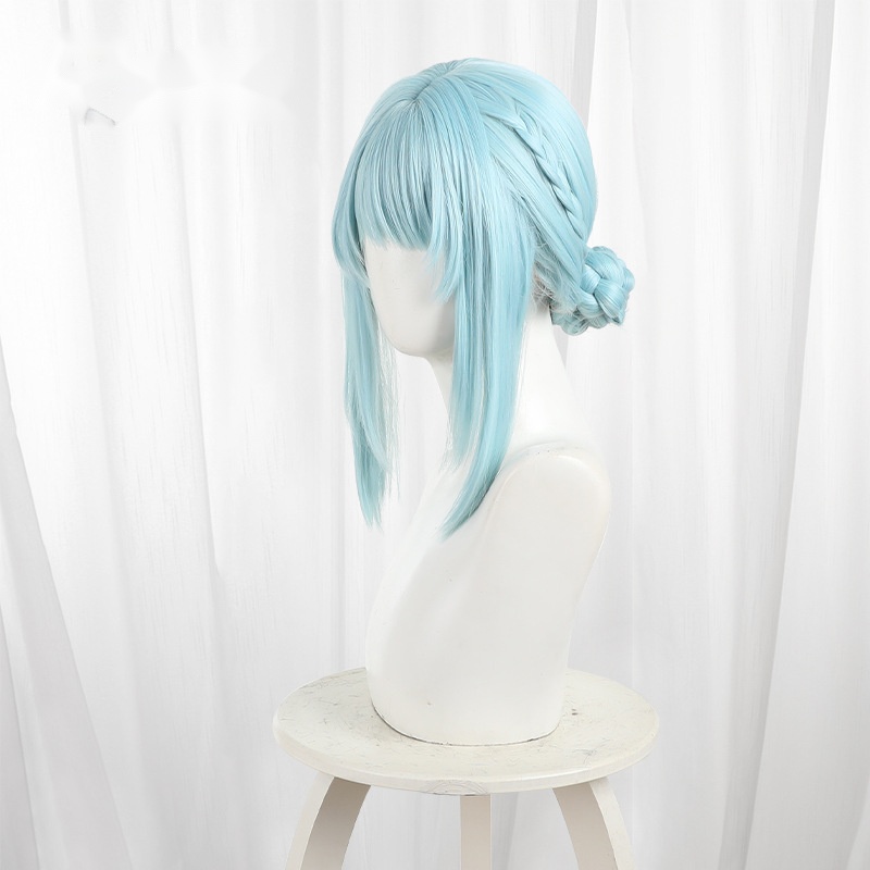 Ineffa Sky Blue Double Bun Scalp-top Braided Cosplay Wig for Genshin Impact - 539C