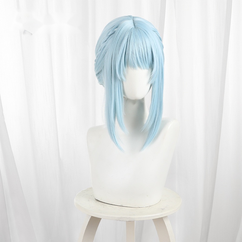 Ineffa Sky Blue Double Bun Scalp-top Braided Cosplay Wig for Genshin Impact - 539C - Image 2
