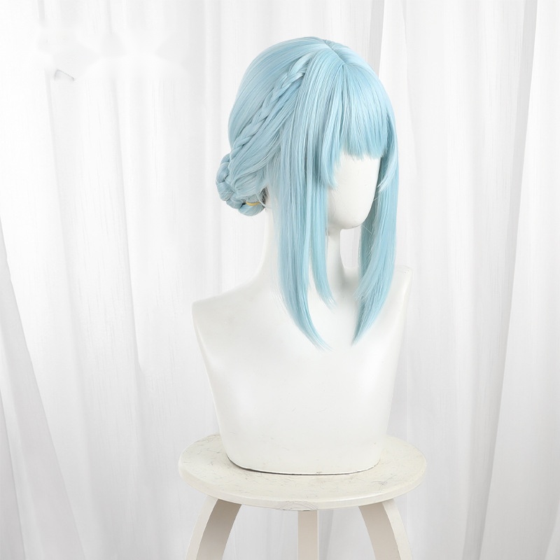 Ineffa Sky Blue Double Bun Scalp-top Braided Cosplay Wig for Genshin Impact - 539C - Image 3