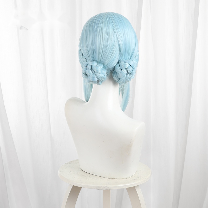 Ineffa Sky Blue Double Bun Scalp-top Braided Cosplay Wig for Genshin Impact - 539C - Image 4