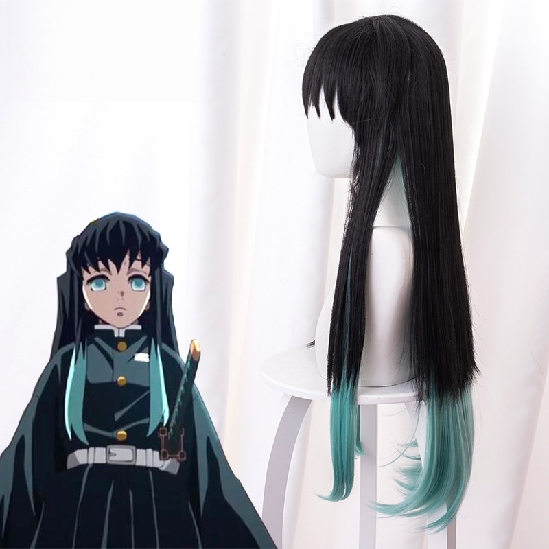 Blade Blue-green Gradient Long Cosplay Wig for Demon Slayer: Kimetsu no Yaiba - 487G - Image 3