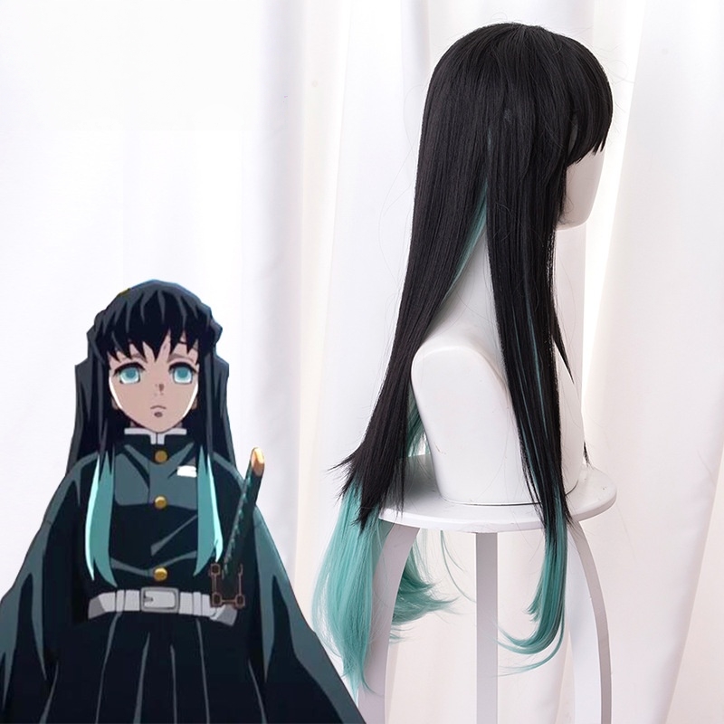 Blade Blue-green Gradient Long Cosplay Wig for Demon Slayer: Kimetsu no Yaiba - 487G - Image 4