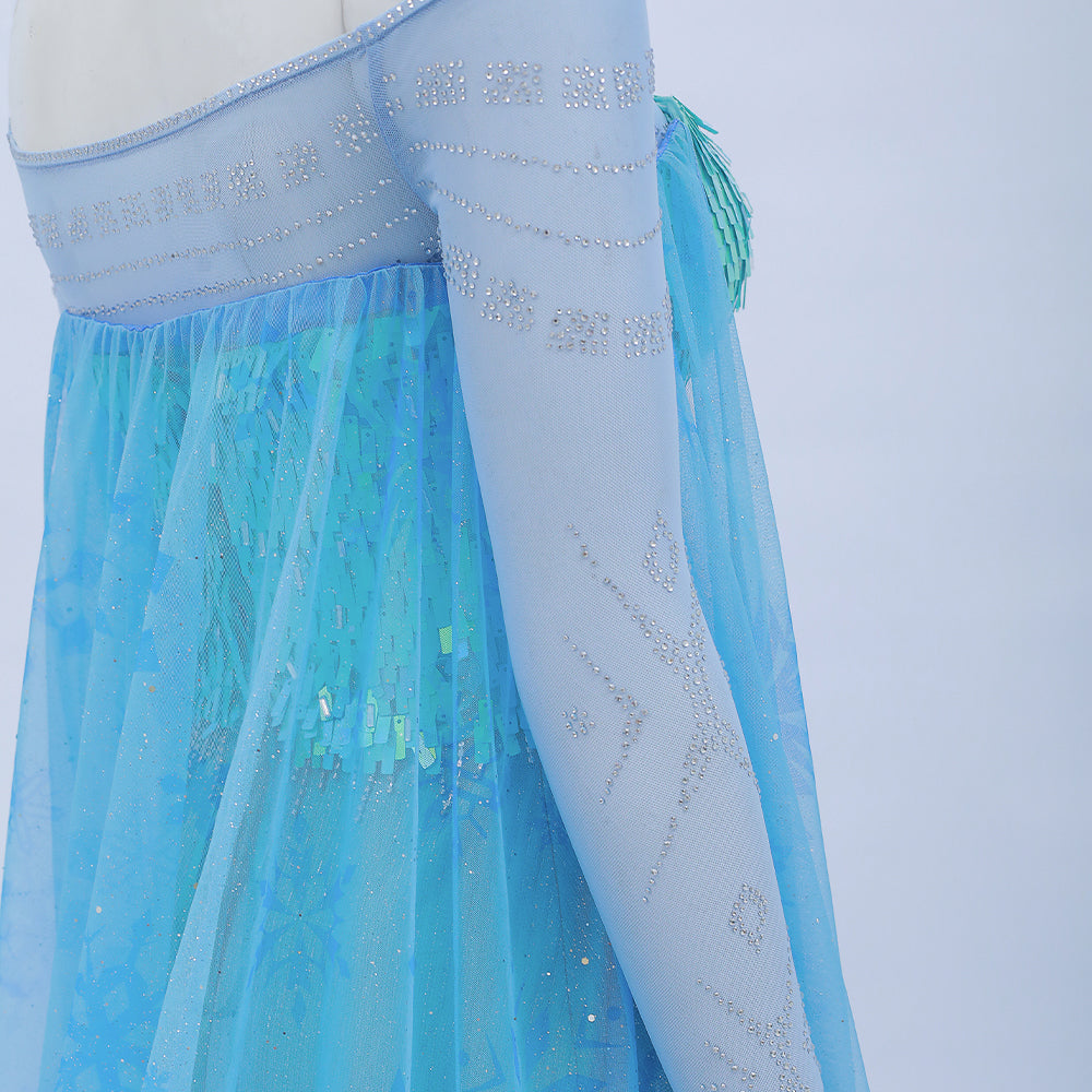 Deluxe Frozen 2 Elsa Cosplay Costume Blue Dress Halloween Outfit - Image 8