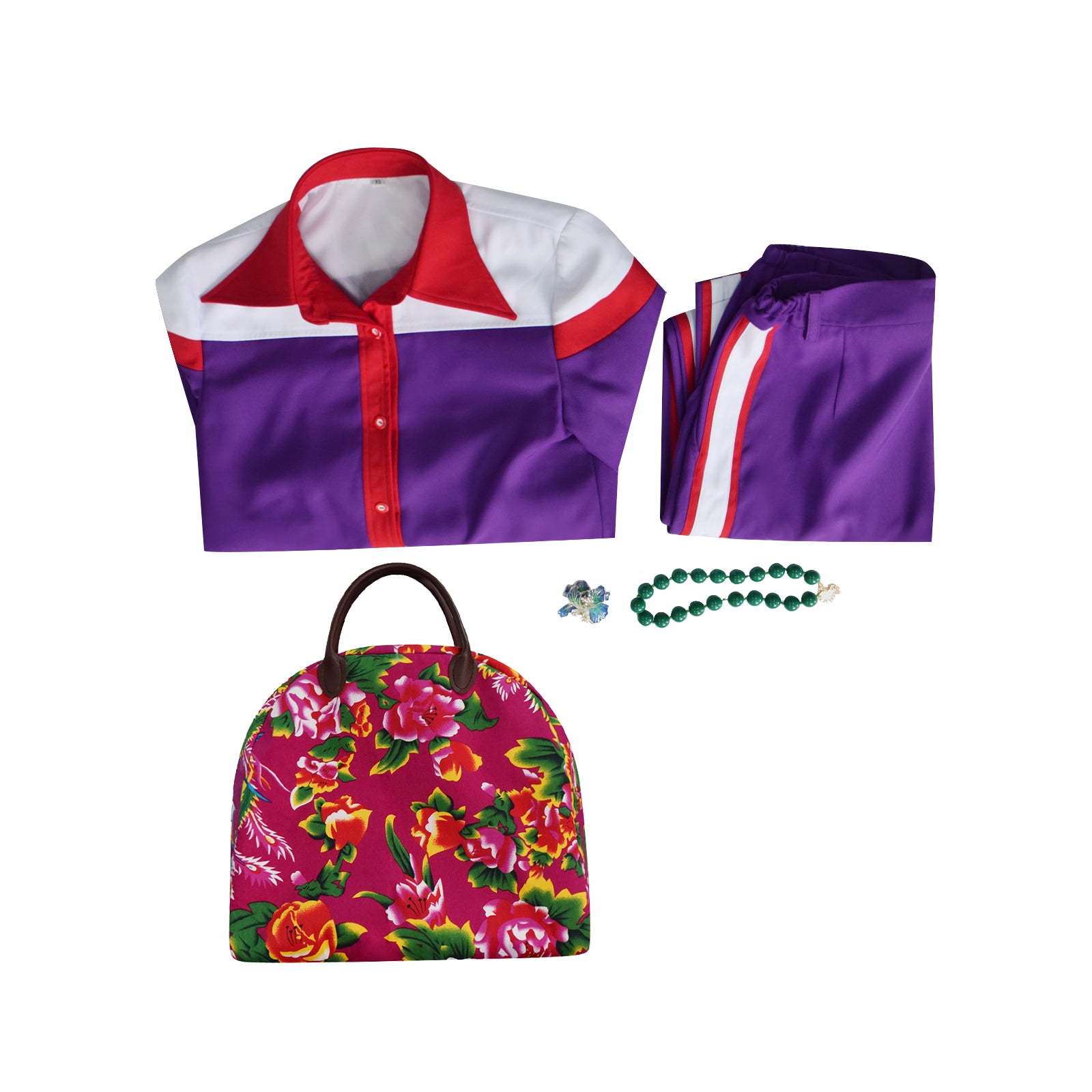 Movie Weapons Aunt Gladys Cosplay Costume Purple Halooween Suit With Bag Necklace - Image 14