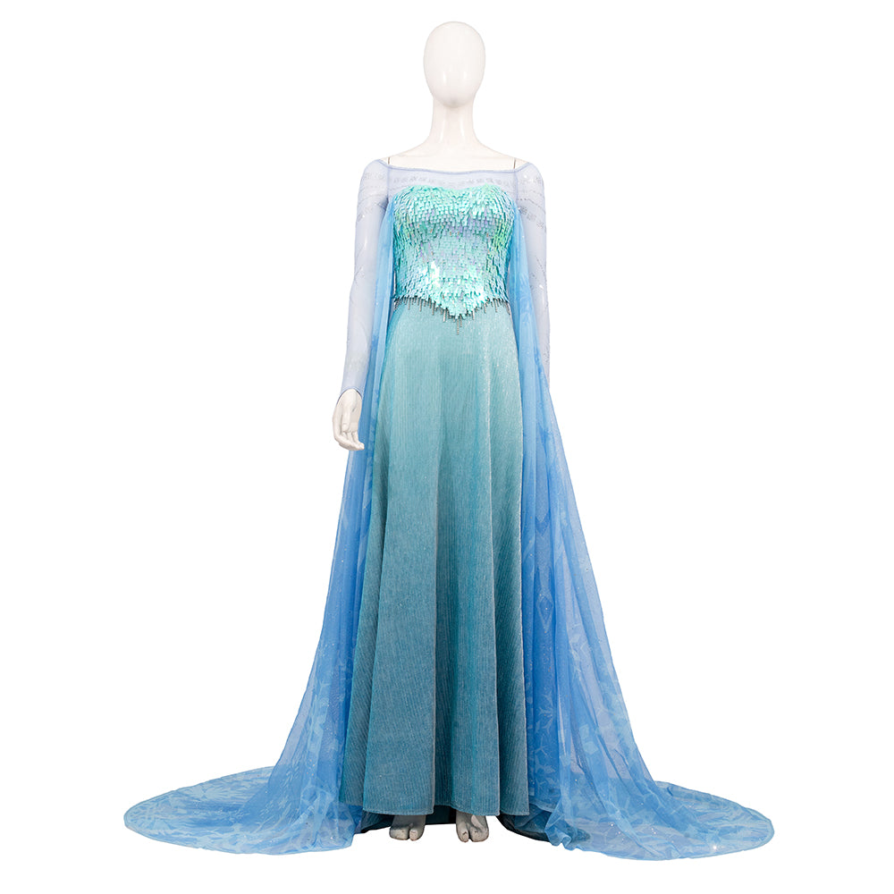 Deluxe Frozen 2 Elsa Cosplay Costume Blue Dress Halloween Outfit - Image 2