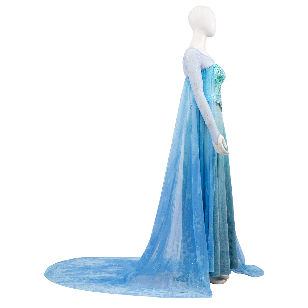 Deluxe Frozen 2 Elsa Cosplay Costume Blue Dress Halloween Outfit - Image 3