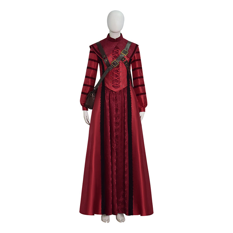 1666: Amsterdam Noa Cosplay Costume Red Long Dress with Accessories - Image 2