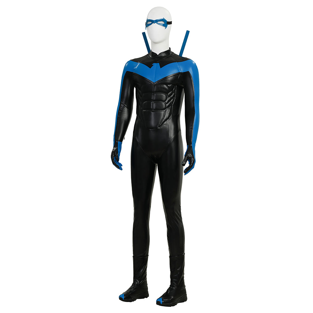 Dick Grayson Nightwing Cosplay Costume Nightwing Blue Leather Jumpsuit - Image 3
