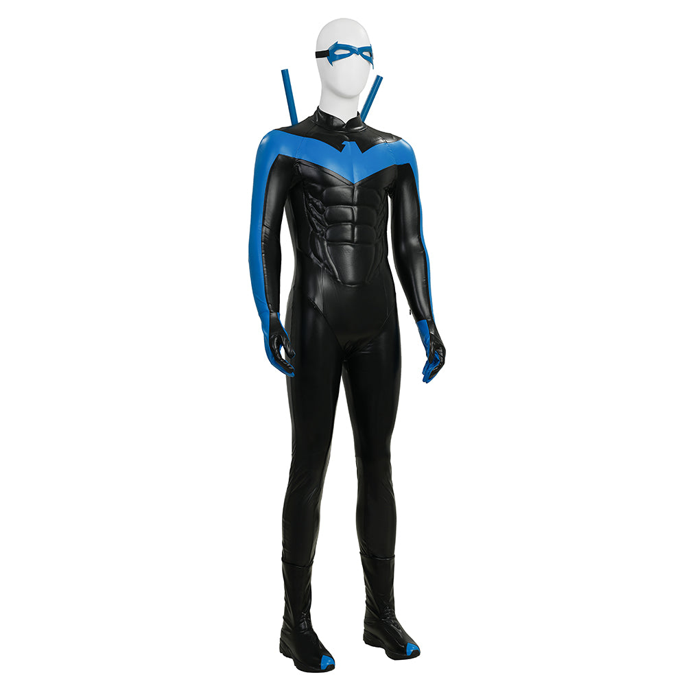 Dick Grayson Nightwing Cosplay Costume Nightwing Blue Leather Jumpsuit - Image 4