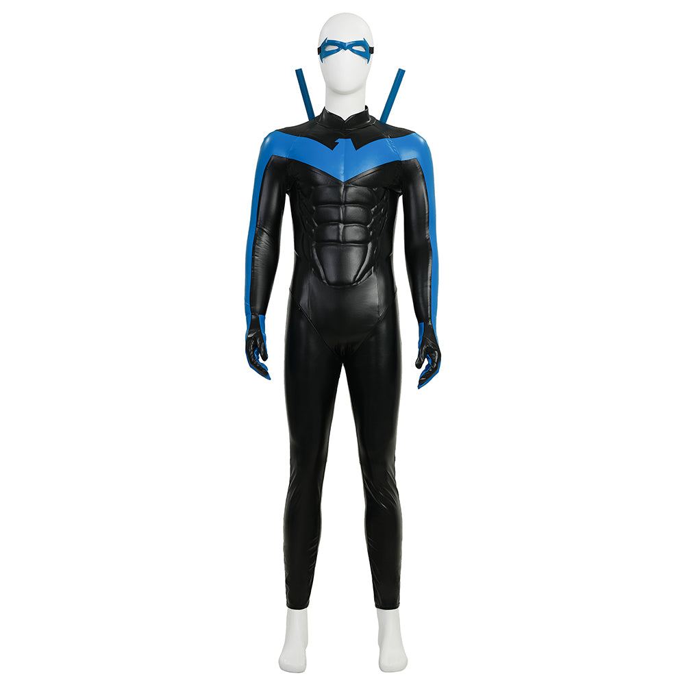 Dick Grayson Nightwing Cosplay Costume Nightwing Blue Leather Jumpsuit - Image 6