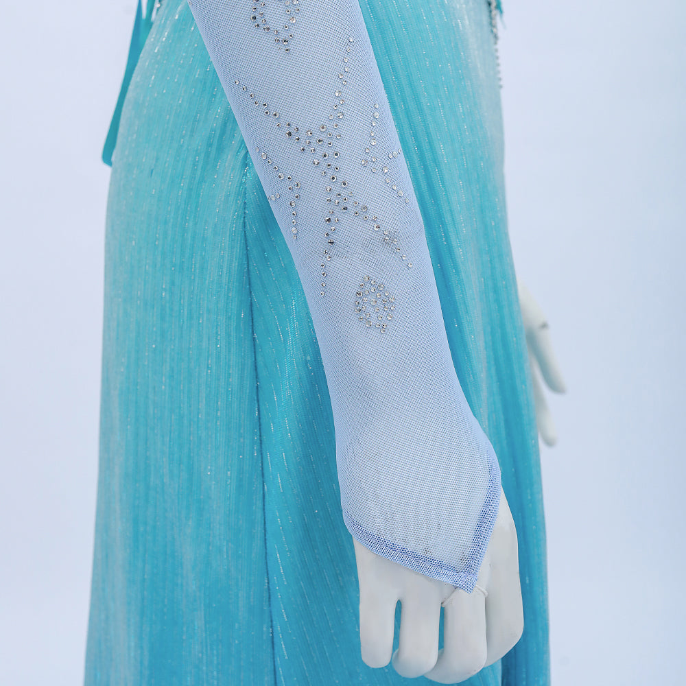 Deluxe Frozen 2 Elsa Cosplay Costume Blue Dress Halloween Outfit - Image 11