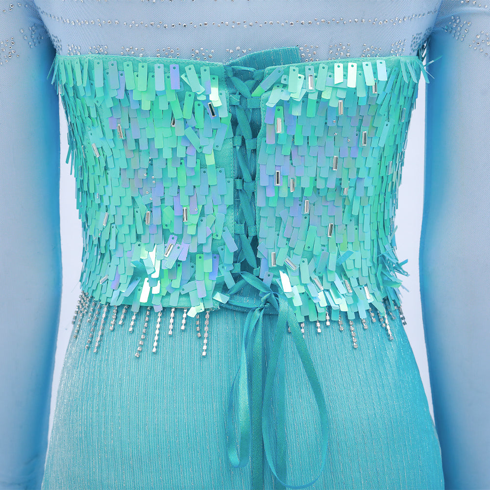 Deluxe Frozen 2 Elsa Cosplay Costume Blue Dress Halloween Outfit - Image 7