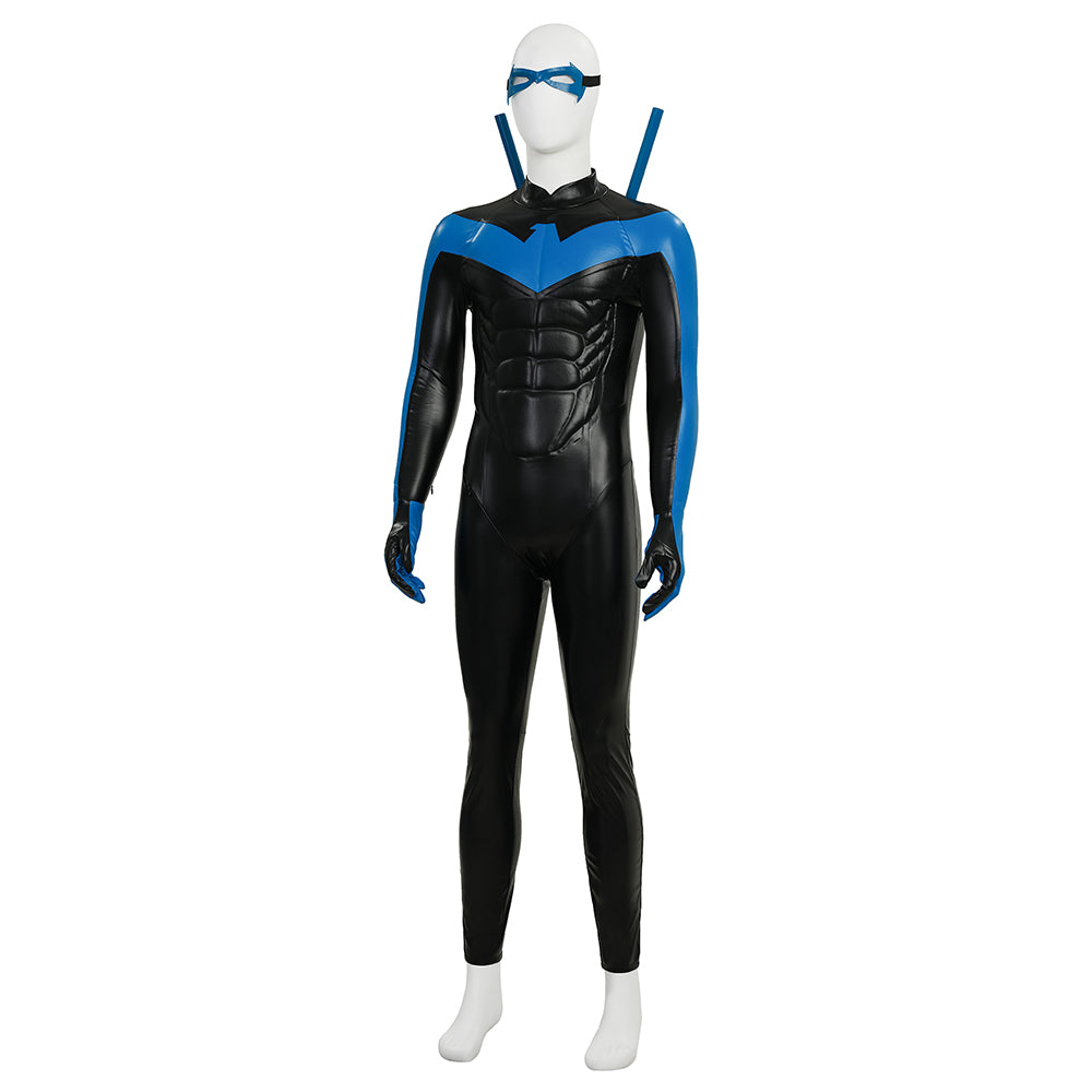 Dick Grayson Nightwing Cosplay Costume Nightwing Blue Leather Jumpsuit - Image 7