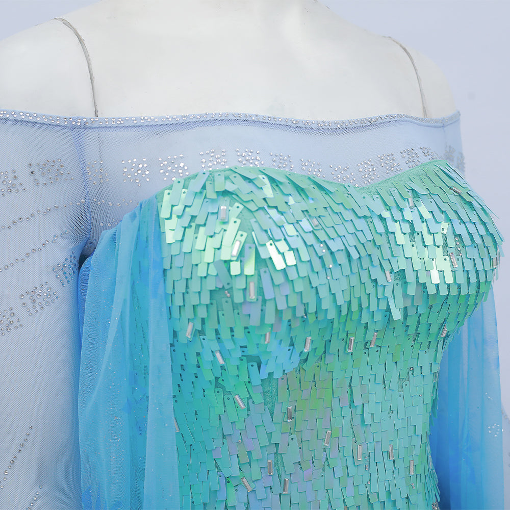 Deluxe Frozen 2 Elsa Cosplay Costume Blue Dress Halloween Outfit - Image 6