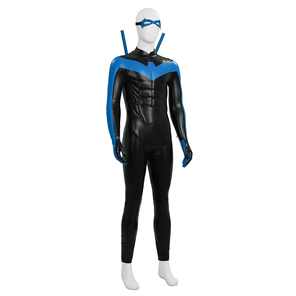 Dick Grayson Nightwing Cosplay Costume Nightwing Blue Leather Jumpsuit - Image 8