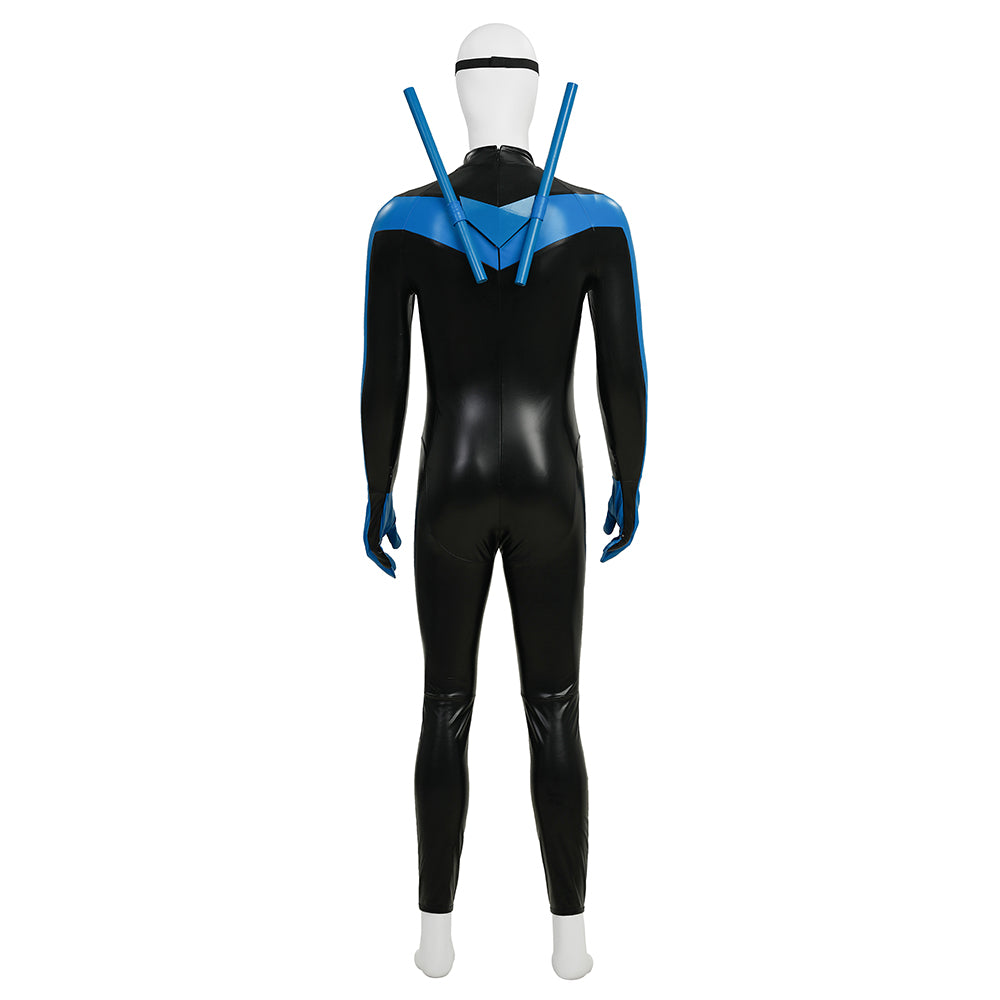 Dick Grayson Nightwing Cosplay Costume Nightwing Blue Leather Jumpsuit - Image 9