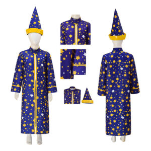 Unisex Kids Wizard Cloak with Stars Cape And Hat Witch Cloak