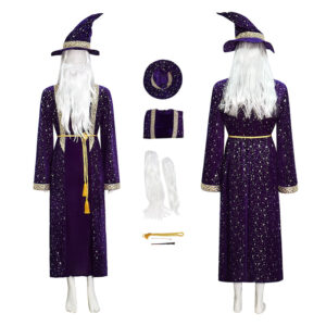 Wizard Robe Men Purple Velvet Wizard Robe Cosplay Costume With Wig Beard Suit
