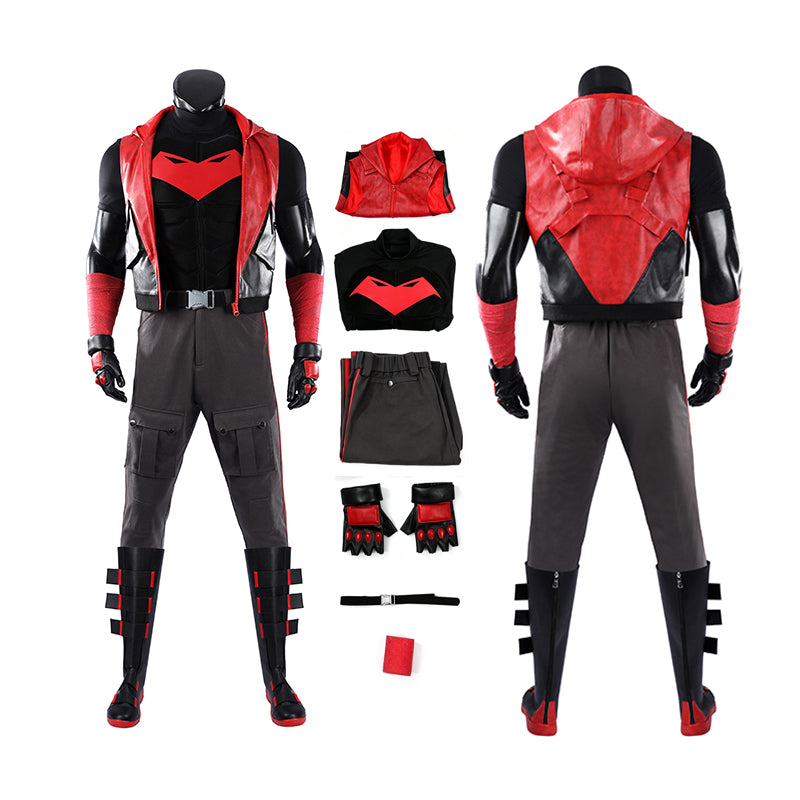 Red Hood Jason Todd Rebirth Cosplay Costume Red Leather Halloween Suit