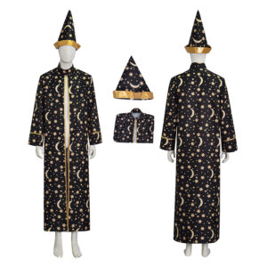 Wizard Robe With Gold Moon Star Print Halloween Wizard Costume Cloak