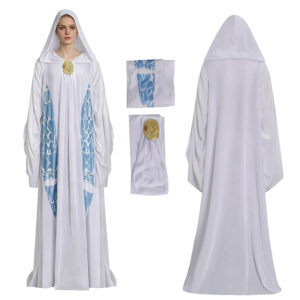 Star Wars Padme Amidala Cosplay Costume White Hooded Blue Printed Outfit