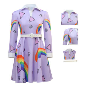 Women Ms.Frizzle Adult Cosplay Costume Halloween Outfit Purple Rainbow Dress