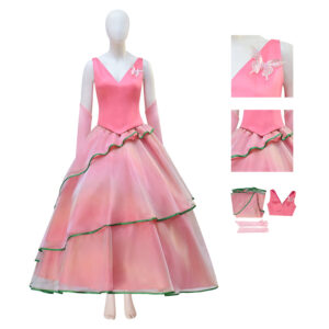 Wicked Witch Glinda Cosplay Costume Pink Dress Halloween Outfit