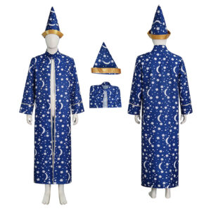 Wizard Blue Robe With Gold Moon Star Print Halloween Wizard Costume Cloak