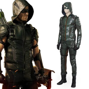 Men Archer Green Arrow Oliver PU Leather Battle Suit Halloween Cosplay Costume