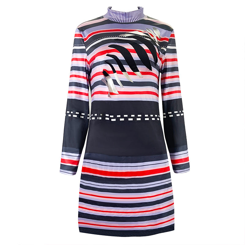 Beetlejuice Astrid Striped Dress Cosplay Halloween Party Costume Outfits - Image 2