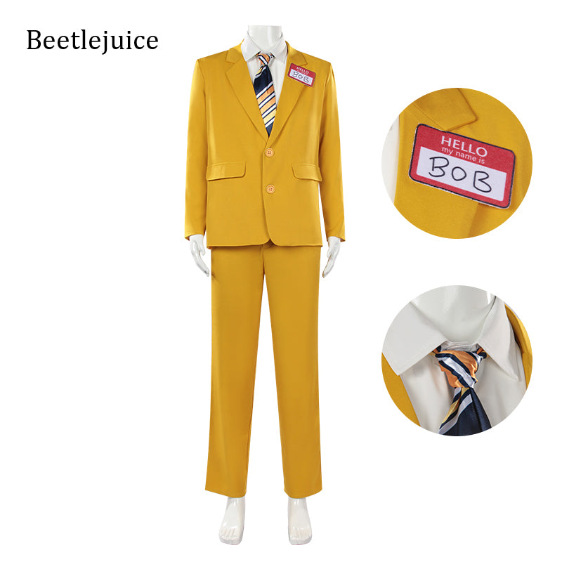 Beetlejuice Yellow Suit 2024 Bob Cosplay Costume Halloween Outfit - Image 3