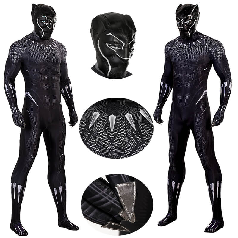 Black Panther Suit Cosplay T'Challa Bodysuit Cosplay Superhero Jumpsuit with Mask