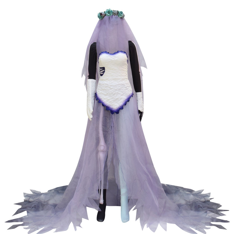Corpse Bride Wedding Dress Corpse Bride Emily White Cosplay Costume Halloween Carnival Suit - Image 6