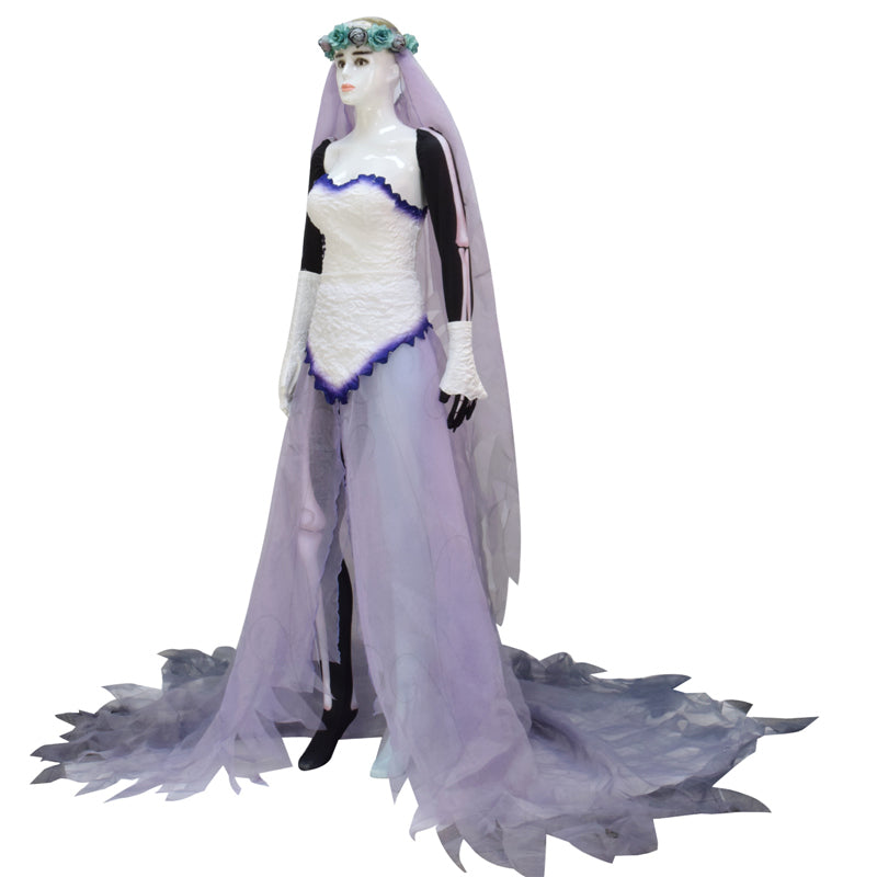 Corpse Bride Wedding Dress Corpse Bride Emily White Cosplay Costume Halloween Carnival Suit - Image 4