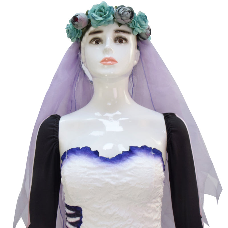 Corpse Bride Wedding Dress Corpse Bride Emily White Cosplay Costume Halloween Carnival Suit - Image 12