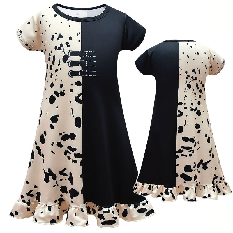 Kids Cruella Dress 2021 Cruella Dalmatian Dress Girls Halloween Cosplay Costumes - Image 3