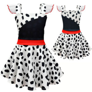 Kids Cruella Dress 2021 Cruella Dalmatian Dress Girls Halloween Cosplay Costumes