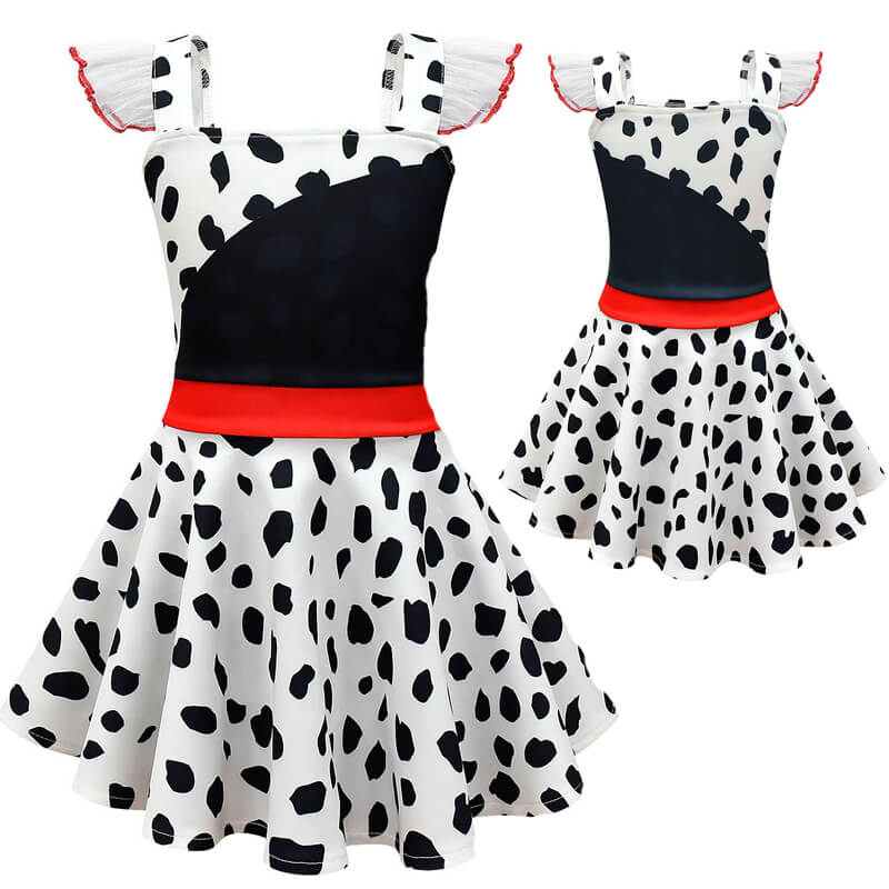 Kids Cruella Dress 2021 Cruella Dalmatian Dress Girls Halloween Cosplay Costumes