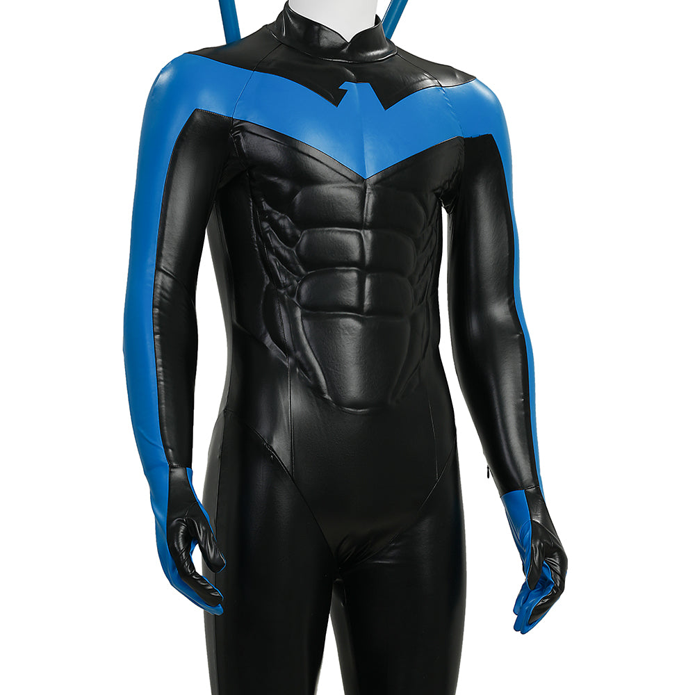 Dick Grayson Nightwing Cosplay Costume Nightwing Blue Leather Jumpsuit - Image 17
