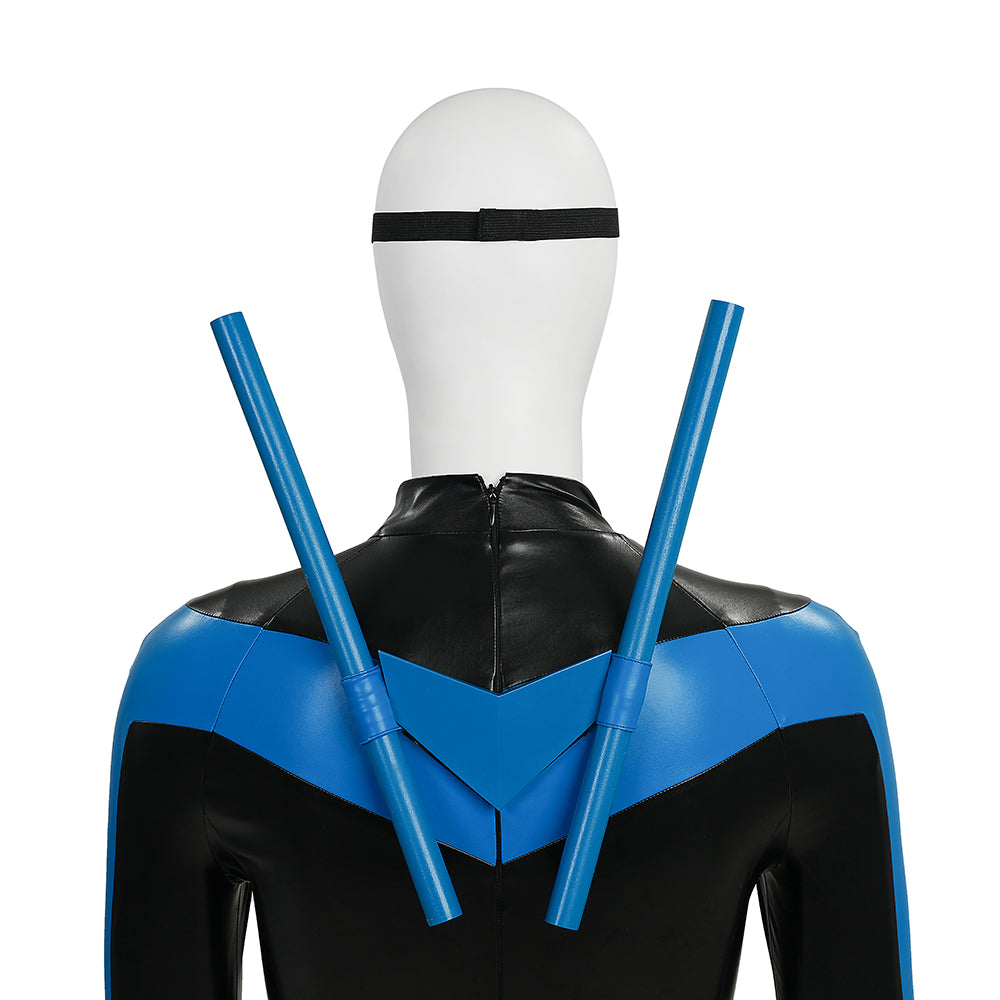 Dick Grayson Nightwing Cosplay Costume Nightwing Blue Leather Jumpsuit - Image 13