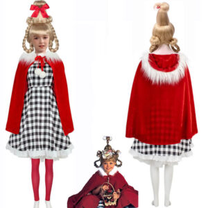 Girls Cindy Lou Who Costume Whoville Dress Cloak Christmas Girls Wig