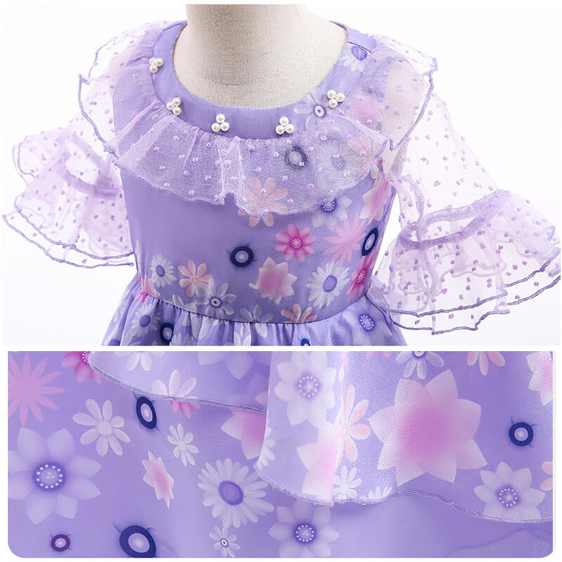 Girls Encanto Isabela Costumes Isabela Madrigal Halloween Print Dress Cosplay Outfit - Image 4