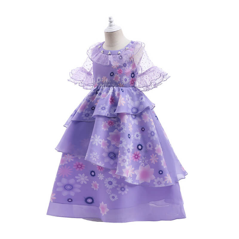 Girls Encanto Isabela Costumes Isabela Madrigal Halloween Print Dress Cosplay Outfit - Image 2