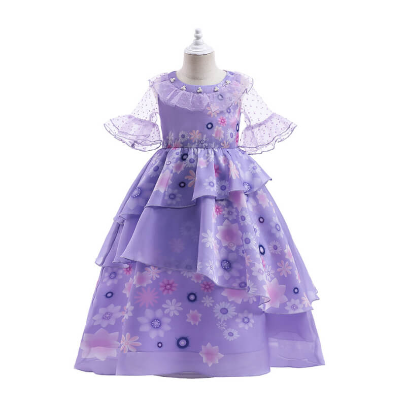 Girls Encanto Isabela Costumes Isabela Madrigal Halloween Print Dress Cosplay Outfit