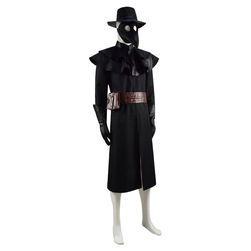 Halloween Plague Doctor Costume Outfit Cosplay Beak Mask Hat - Image 12