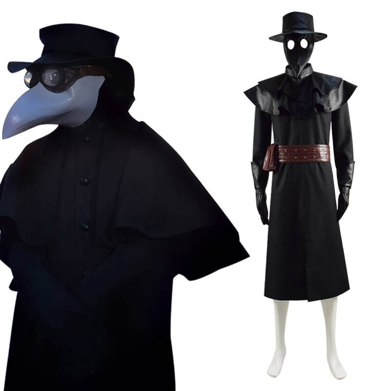 Halloween Plague Doctor Costume Outfit Cosplay Beak Mask Hat - Image 10