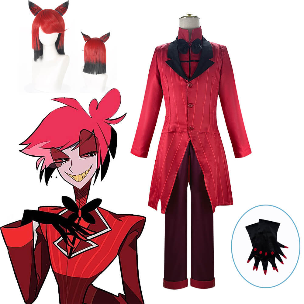 Hazbin Hotel Alastor Cosplay Outfit Alastor Red Wig Halloween Carvinal Suit