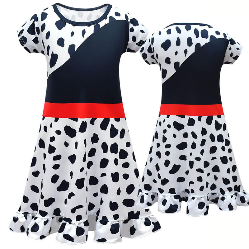 Kids Cruella Dress 2021 Cruella Dalmatian Dress Girls Halloween Cosplay Costumes - Image 8